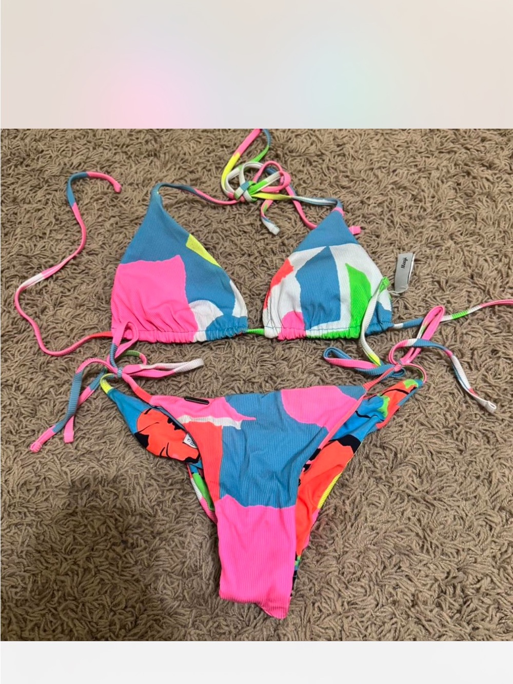 Maaji Multicolor Tie-String Bikini - Pink, Blue & Green